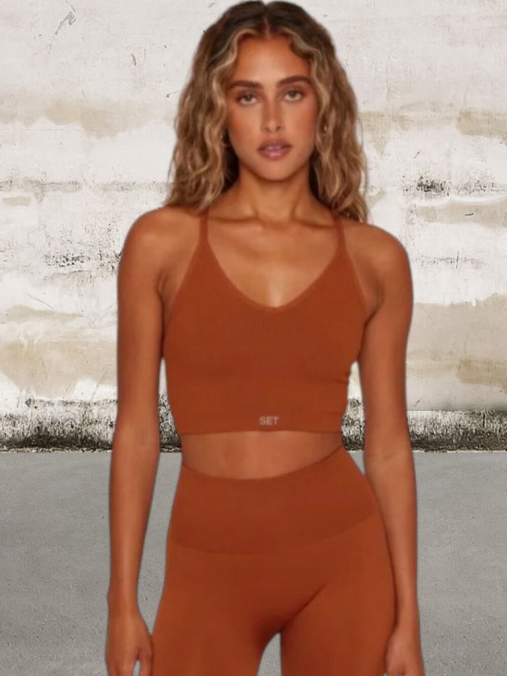 SET Active Rust Ribbed Strappy Crop Bralette Size Medium